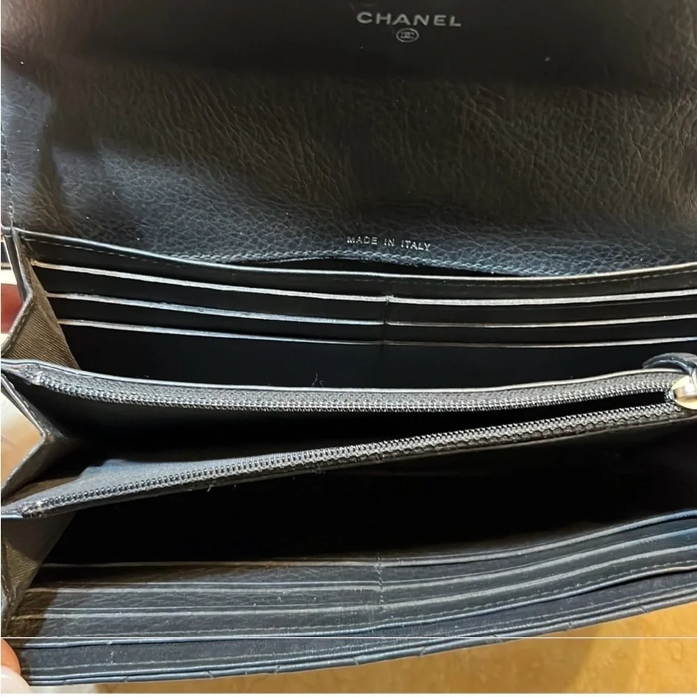 Authentic Chanel Diamond Stitch Long Leather Wallet.
